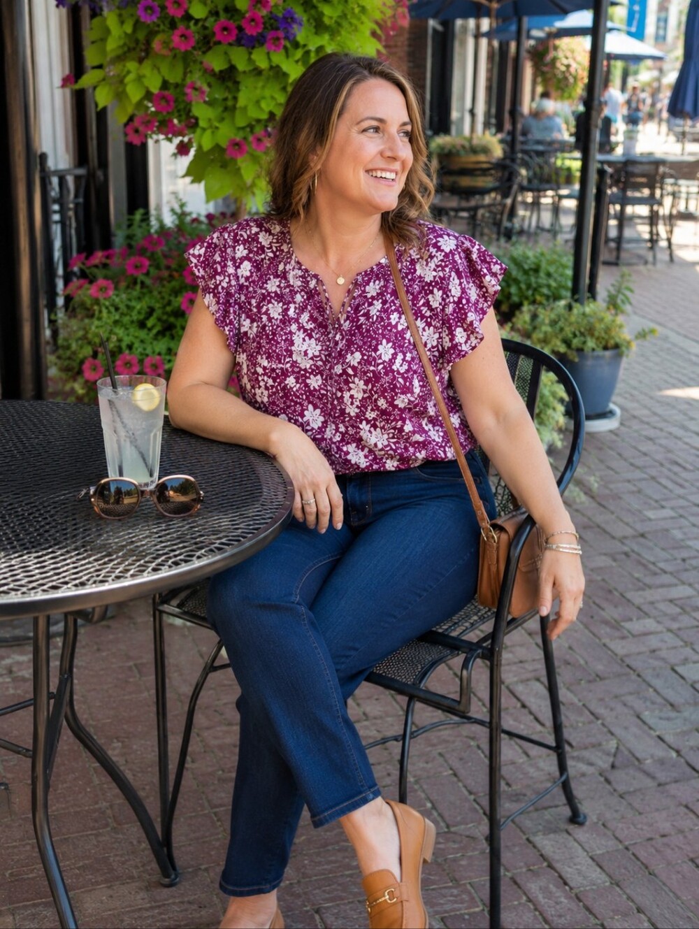 Fun2Fun Purple Floral Flutter Sleeve Blouse | Plus Size 2X